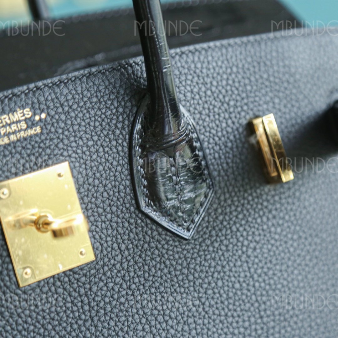 Hermes Birkin Touch 30CM 黑色 两点鳄鱼拼Togo 金扣 专柜限量版拼皮组合