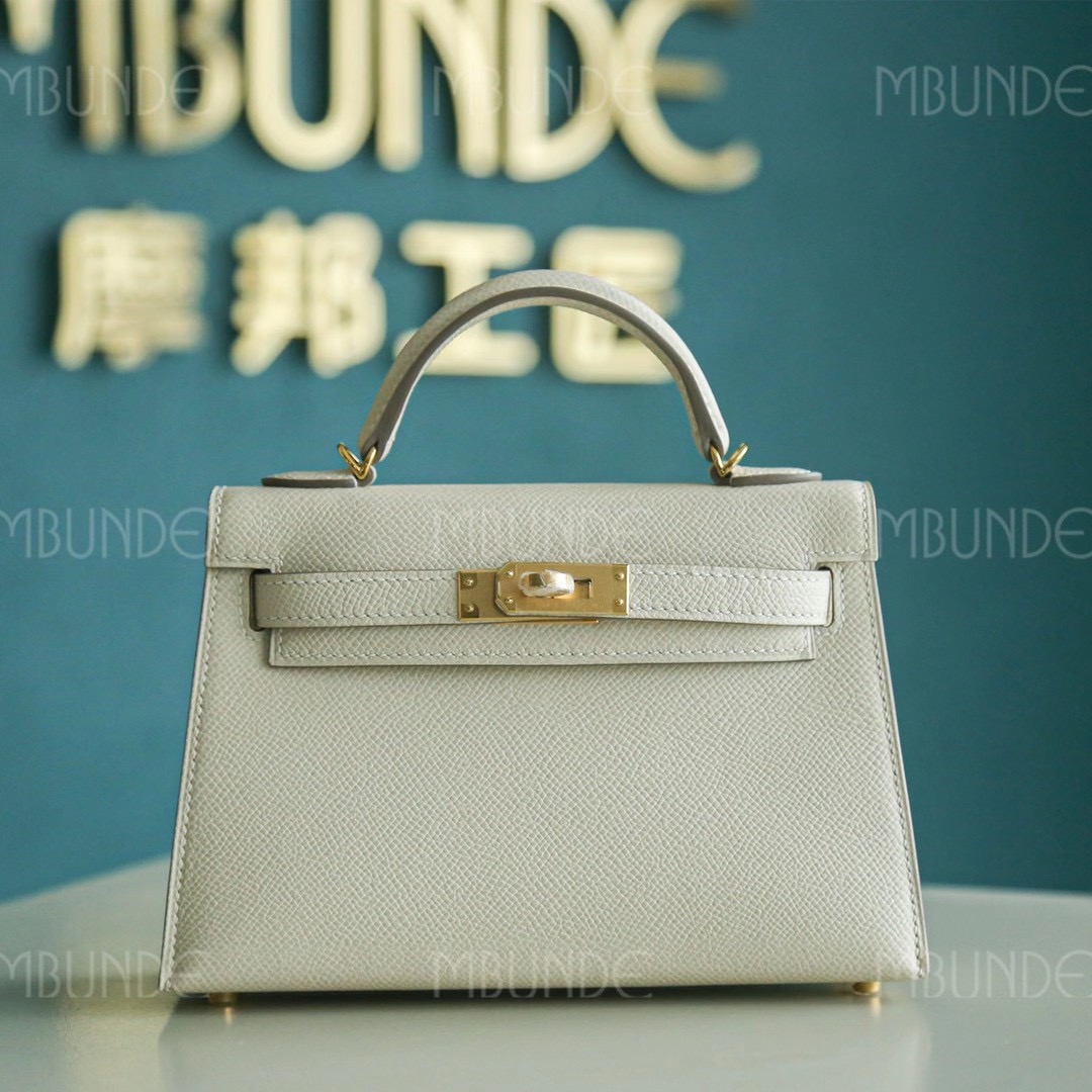爱马仕包包定制 Hermes Mini Kelly 2代 Epsom 奶昔白 金扣