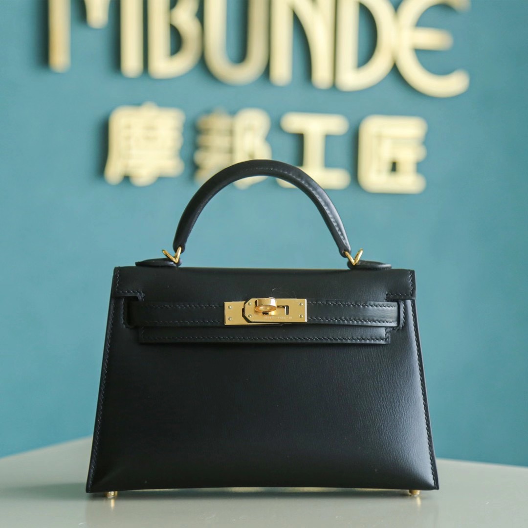 【2020年热门款】Mini Kelly 2代 黑色 BOX皮 金扣 单肩包 小挎包