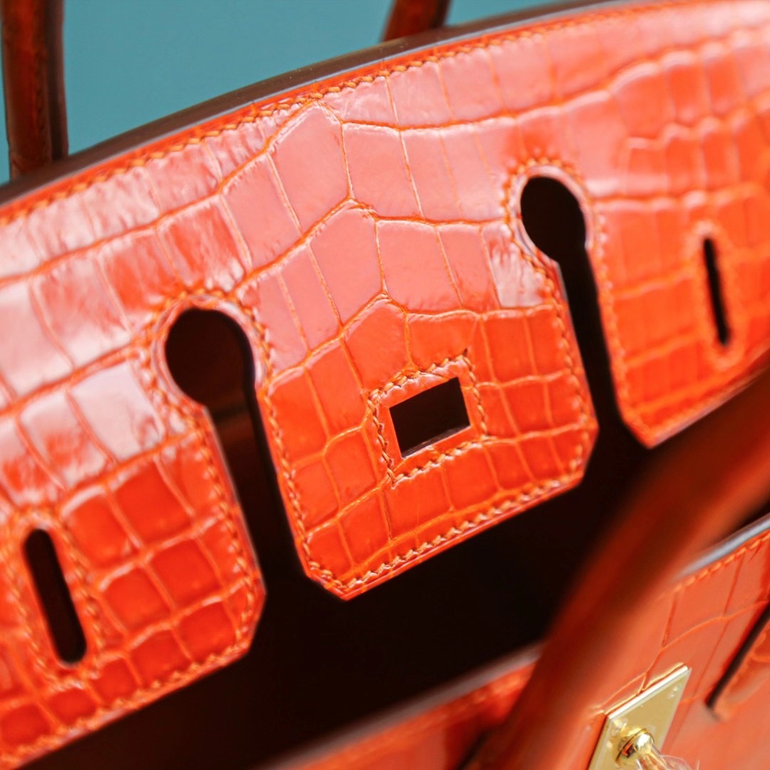 Hermes Birkin 25CM 橙色 亮面两点 尼罗鳄 金扣 纯手工 HandMade