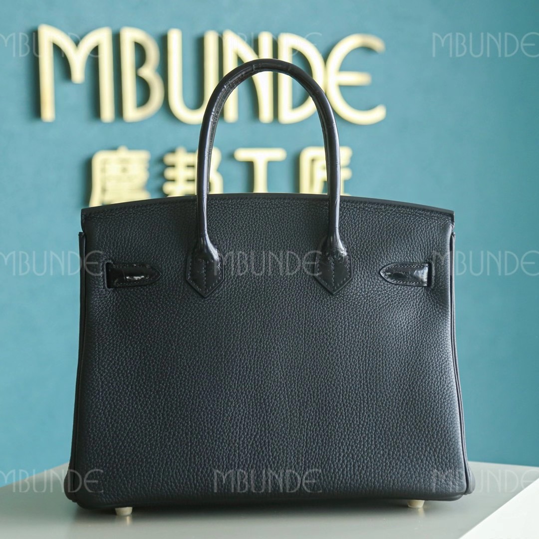 Hermes Birkin Touch 30CM 黑色 两点鳄鱼拼Togo 金扣 专柜限量版拼皮组合