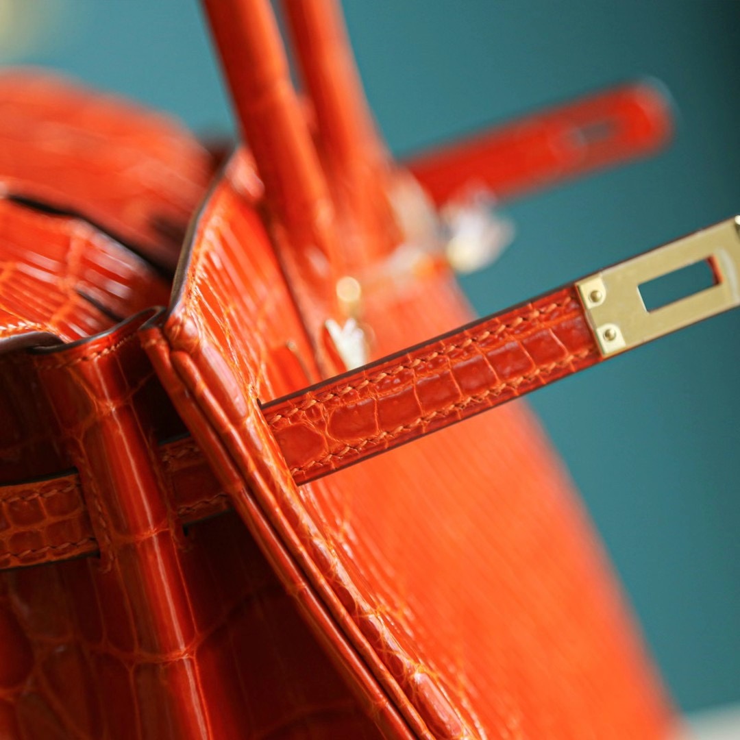 Hermes Birkin 25CM 橙色 亮面两点 尼罗鳄 金扣 纯手工 HandMade