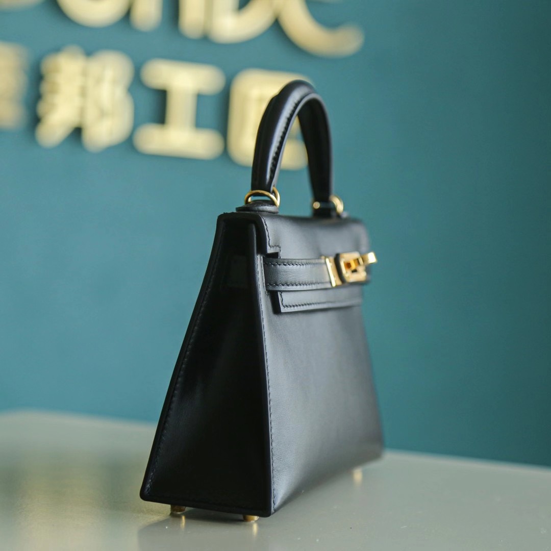 【2020年热门款】Mini Kelly 2代 黑色 BOX皮 金扣 单肩包 小挎包