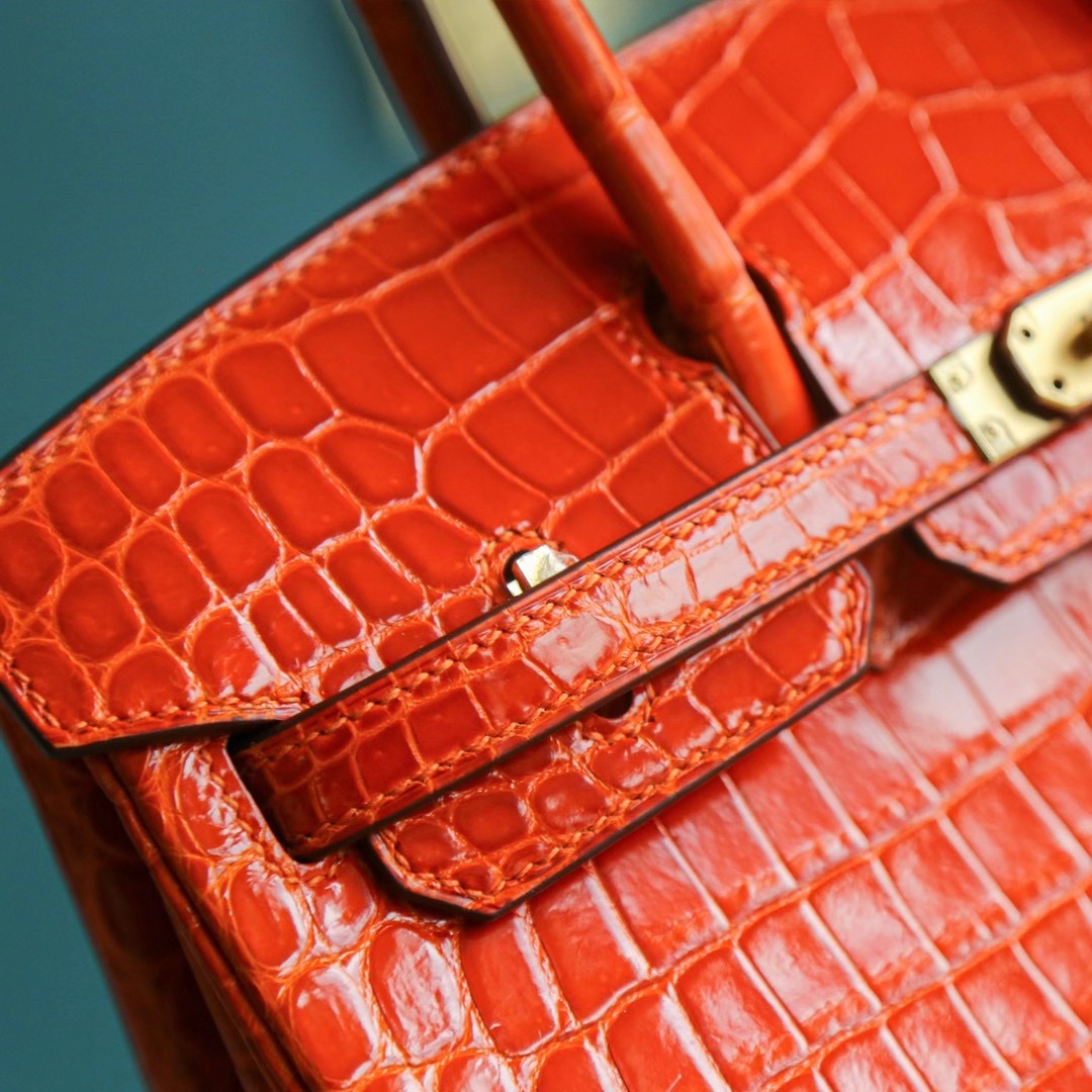 Hermes Birkin 25CM 橙色 亮面两点 尼罗鳄 金扣 纯手工 HandMade