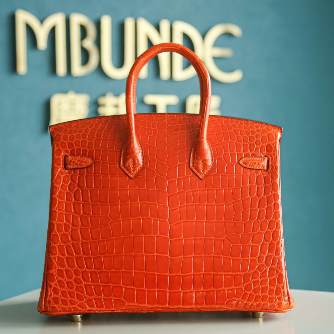 Hermes Birkin 25CM 橙色 亮面两点 尼罗鳄 金扣 纯手工 HandMade
