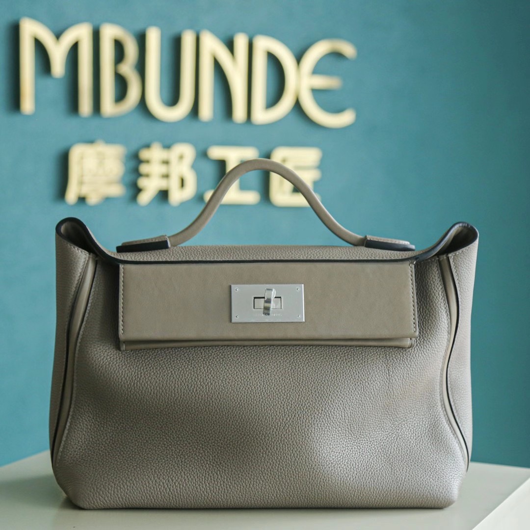 Hermes Kelly 24-24 29CM M8 沥青灰 Togo 拼 Swift 银扣