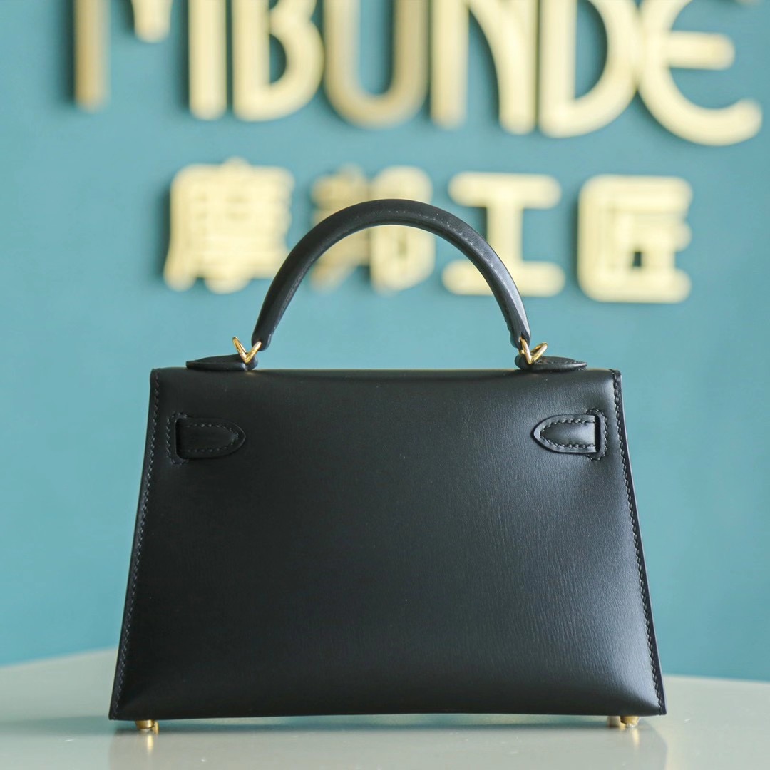 【2020年热门款】Mini Kelly 2代 黑色 BOX皮 金扣 单肩包 小挎包