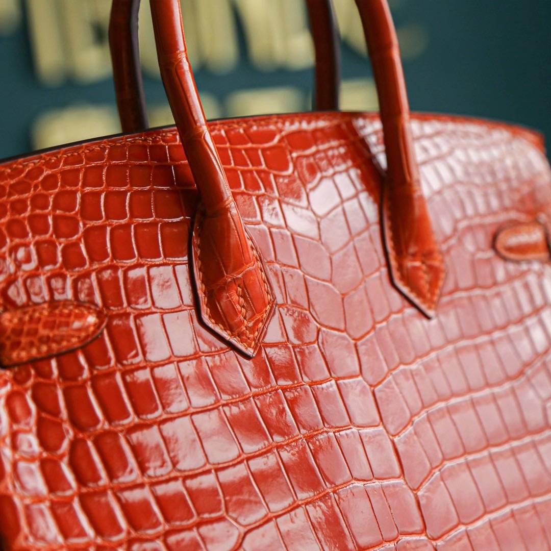 Hermes Birkin 25CM 橙色 亮面两点 尼罗鳄 金扣 纯手工 HandMade