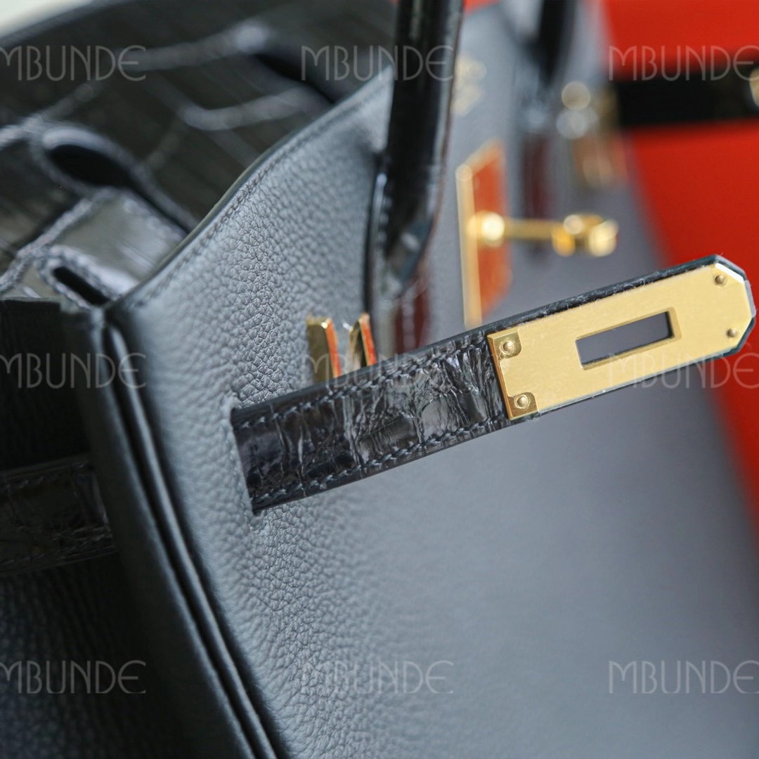 Hermes Birkin Touch 30CM 黑色 两点鳄鱼拼Togo 金扣 专柜限量版拼皮组合
