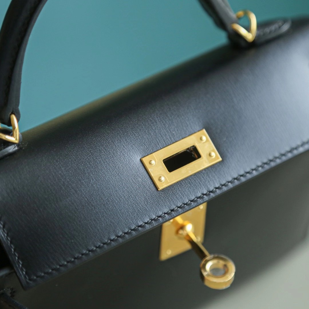 【2020年热门款】Mini Kelly 2代 黑色 BOX皮 金扣 单肩包 小挎包