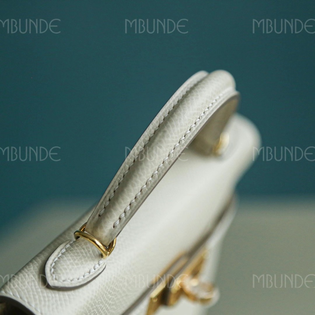 爱马仕包包定制 Hermes Mini Kelly 2代 Epsom 奶昔白 金扣