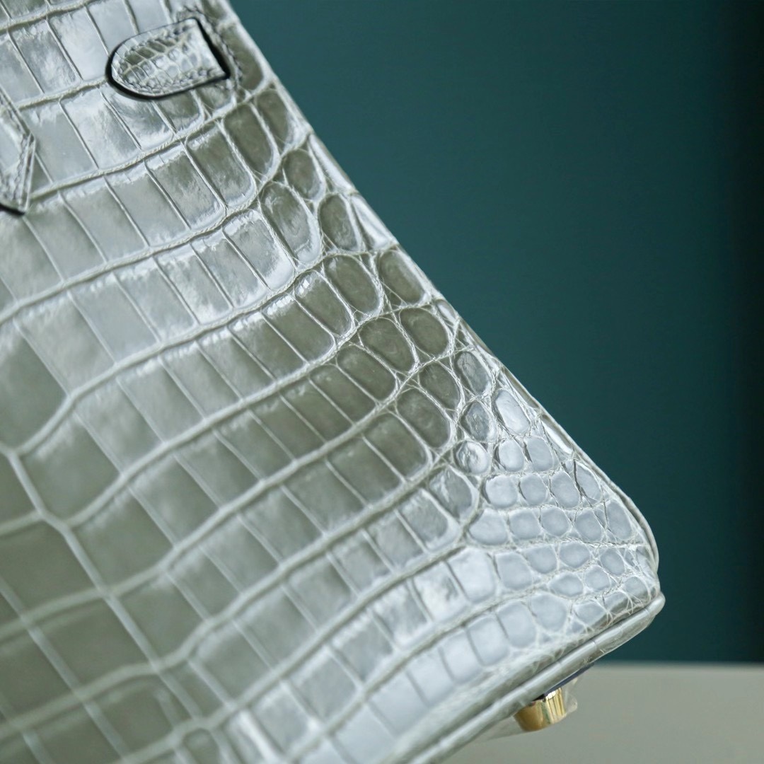 Hermes Birkin 25CM 斑鸠灰 亮面两点鳄鱼 金扣 鳄鱼皮里面的超级人气色