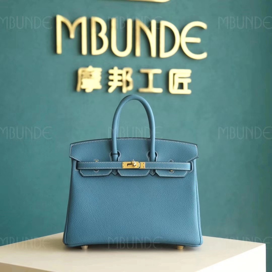爱马仕 Hermes Birkin 25cm Togo皮 CC75 Blue Jean牛仔蓝 金扣 全手工