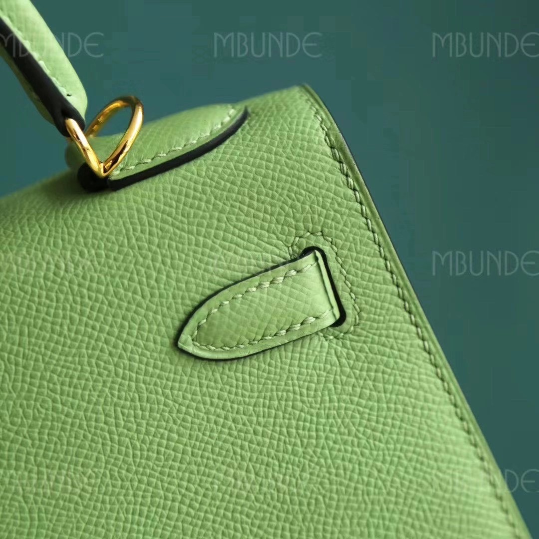 Hermes 爱马仕 Kelly 凯莉包 25CM Epsom皮  牛油果绿  金扣 全手工