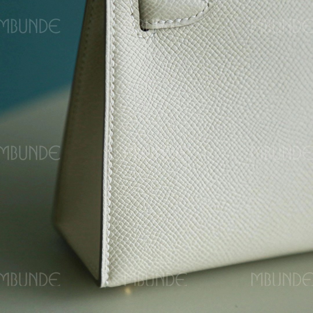 Hermes Mini Kelly 2代 Epsom皮 晚宴包 手拿包 奶昔白 金扣 全手工