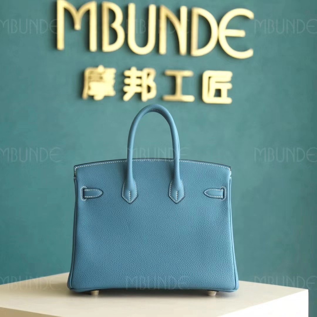爱马仕 Hermes Birkin 25cm Togo皮 CC75 Blue Jean牛仔蓝 金扣 全手工