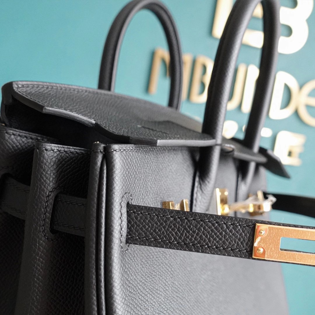 爱马仕 Hermes 铂金包 Birkin 25CM Epsom 全手工 黑色 金扣