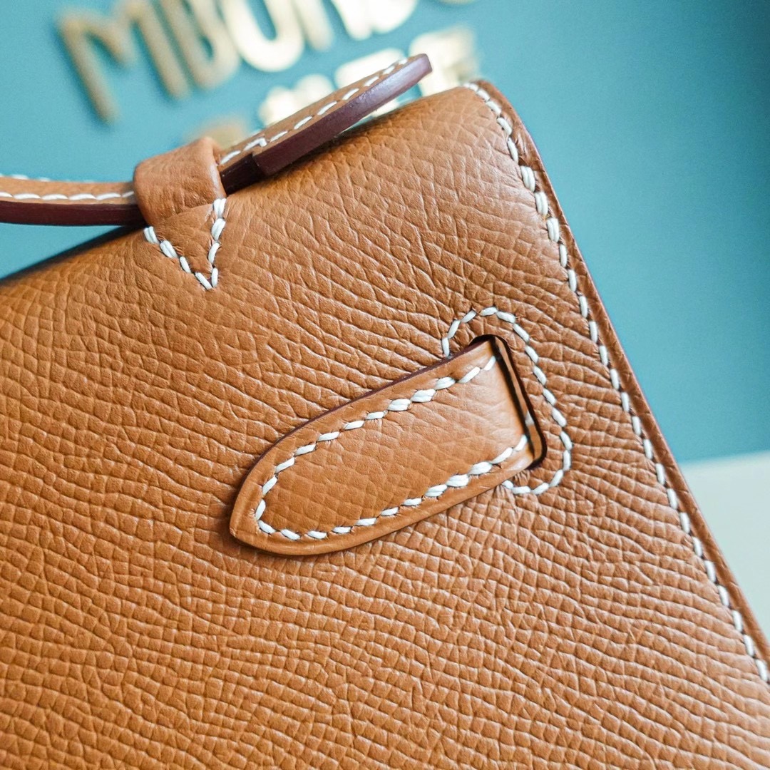 Hermes Kelly Pochette 1代 手拿包 Epsom皮 全手工  金棕色 银扣