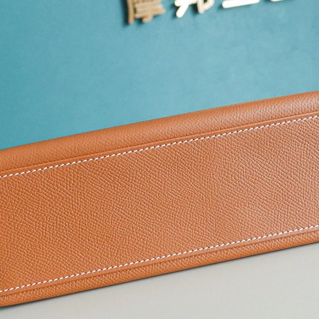 Hermes Kelly Pochette 1代 手拿包 Epsom皮 全手工  金棕色 银扣