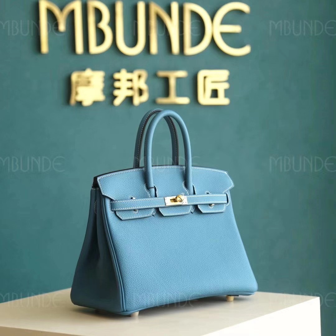 爱马仕 Hermes Birkin 25cm Togo皮 CC75 Blue Jean牛仔蓝 金扣 全手工