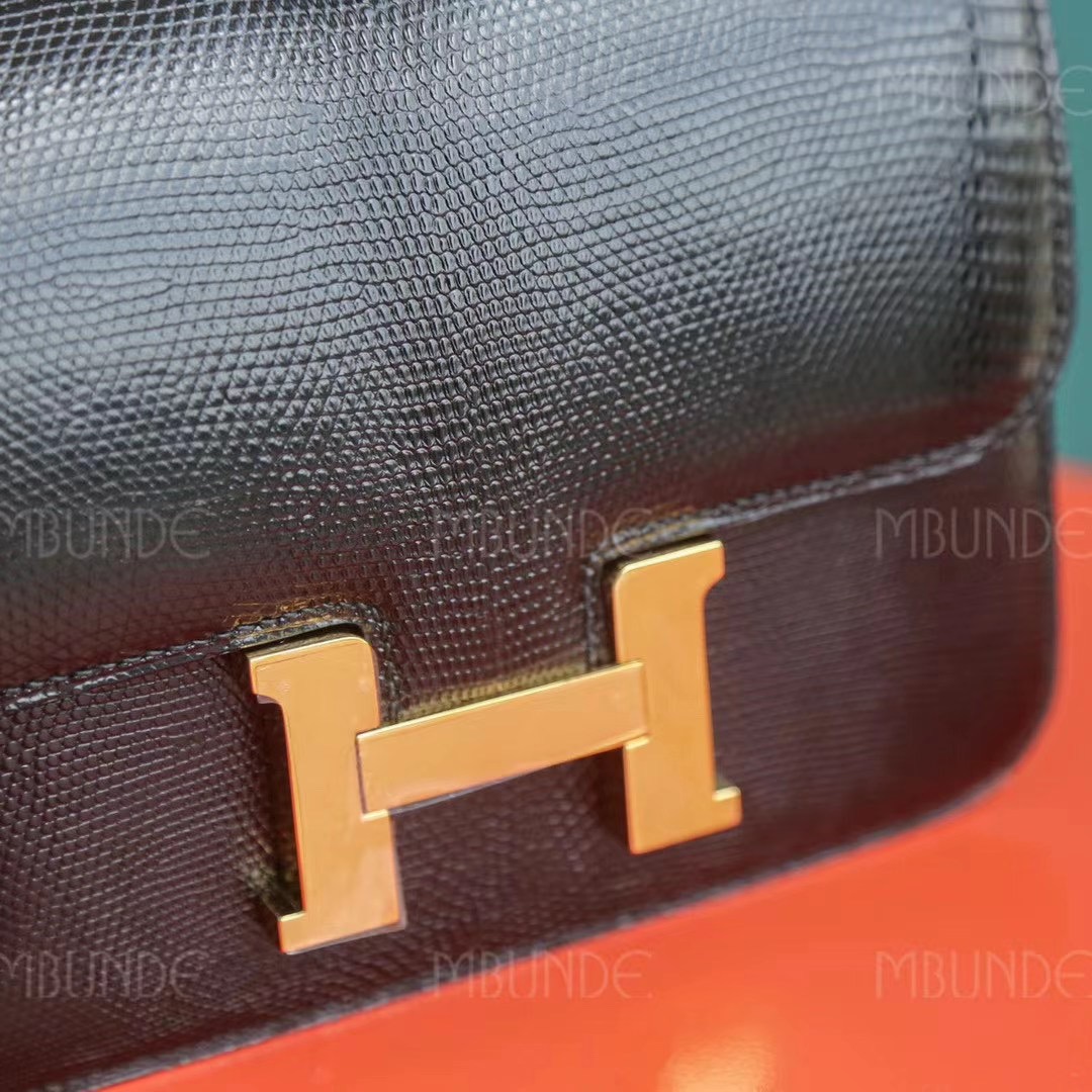 爱马仕 Hermes Constance 空姐包 18CM 黑色 蜥蜴皮 金扣 全手工定制