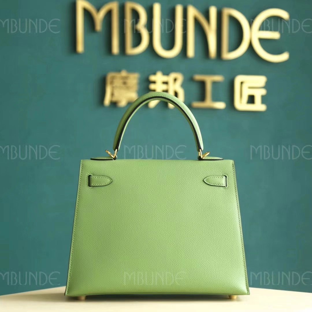 Hermes 爱马仕 Kelly 凯莉包 25CM Epsom皮  牛油果绿  金扣 全手工