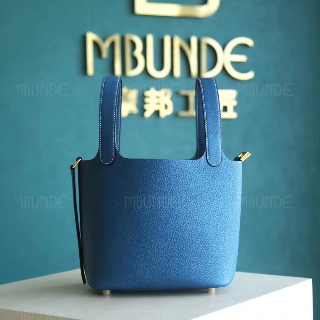 Hermes Picotin 菜篮子 TC皮 18CM 牛仔蓝 金扣