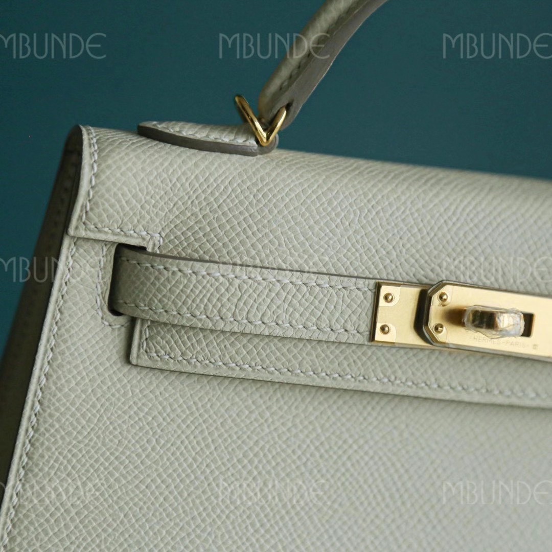 Hermes Mini Kelly 2代 Epsom皮 晚宴包 手拿包 奶昔白 金扣 全手工