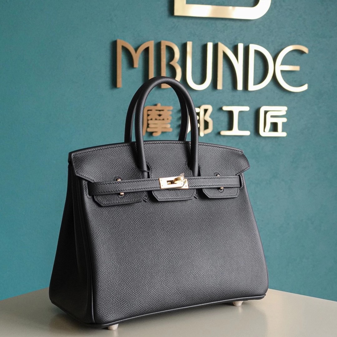 爱马仕 Hermes 铂金包 Birkin 25CM Epsom 全手工 黑色 金扣