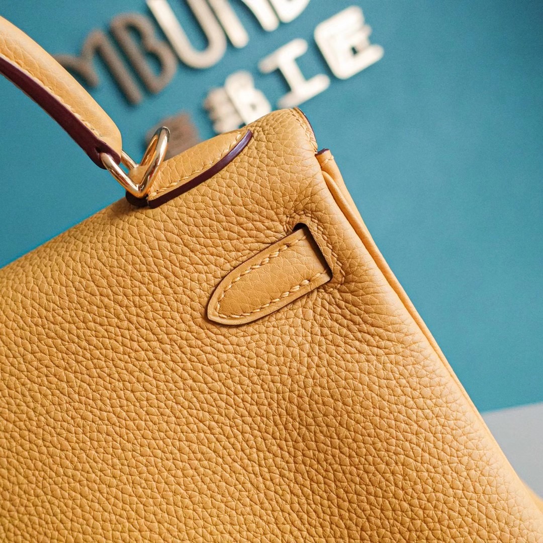 Hermes 爱马仕 Kelly 凯莉包 25CM Togo皮  琥珀黄 银扣 全手工