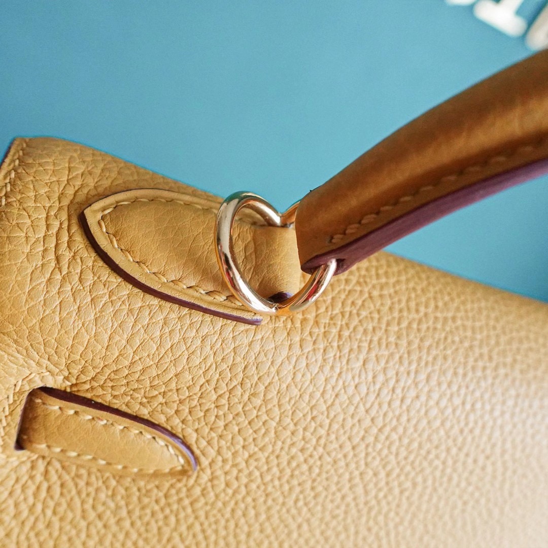 Hermes 爱马仕 Kelly 凯莉包 25CM Togo皮  琥珀黄 银扣 全手工
