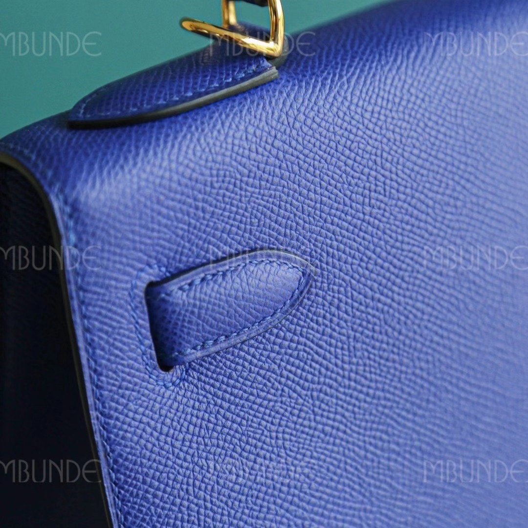 爱马仕 Hermes 凯莉包 Kelly 28CM Epsom皮 电光蓝 纯手工 金扣