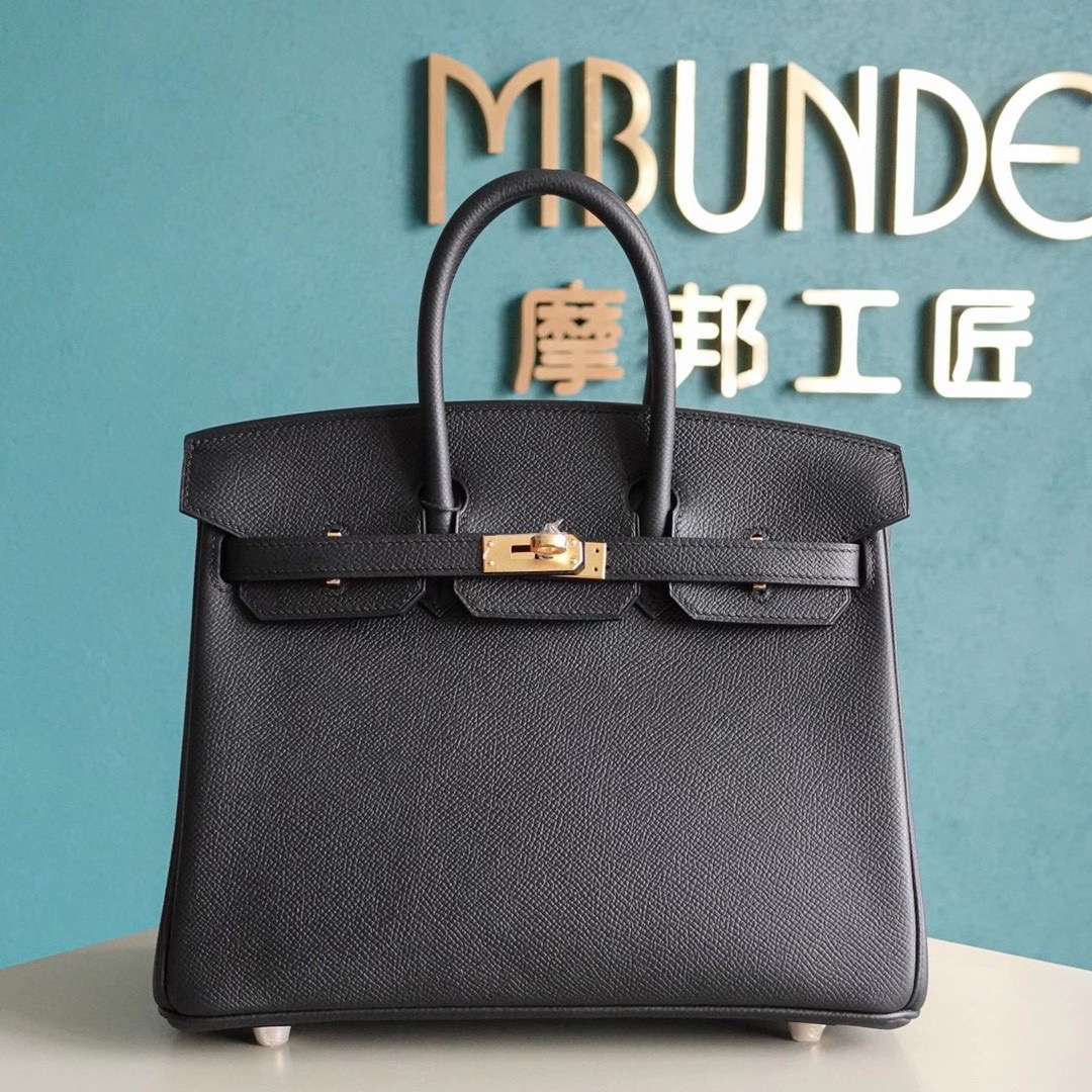 爱马仕 Hermes 铂金包 Birkin 25CM Epsom 全手工 黑色 金扣