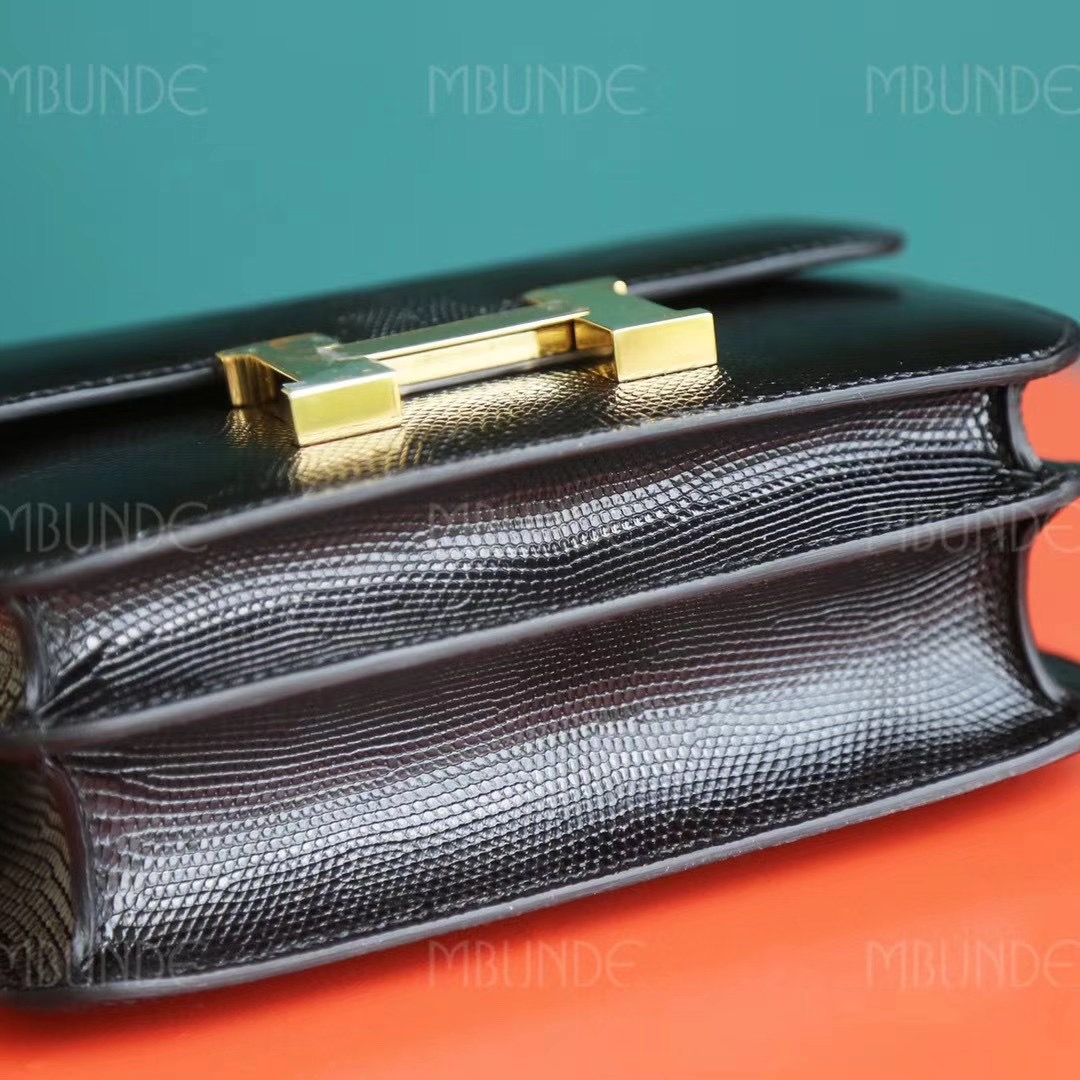 爱马仕 Hermes Constance 空姐包 18CM 黑色 蜥蜴皮 金扣 全手工定制
