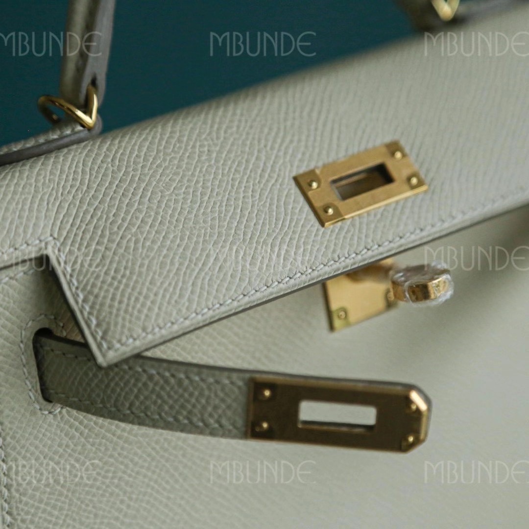 Hermes Mini Kelly 2代 Epsom皮 晚宴包 手拿包 奶昔白 金扣 全手工