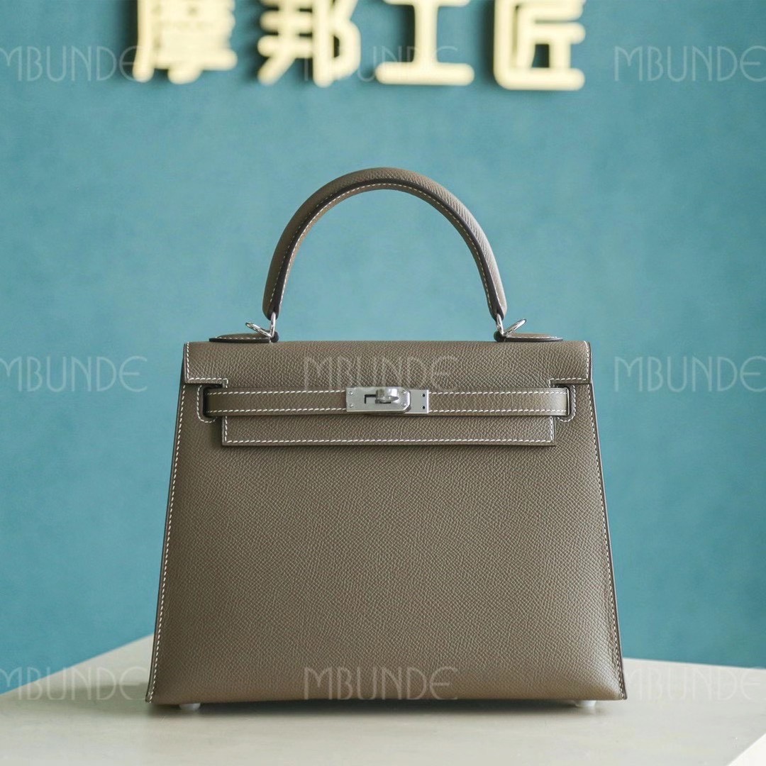 Hermes 爱马仕 Kelly 凯莉包 25CM Epsom皮 大象灰 银扣 全手工