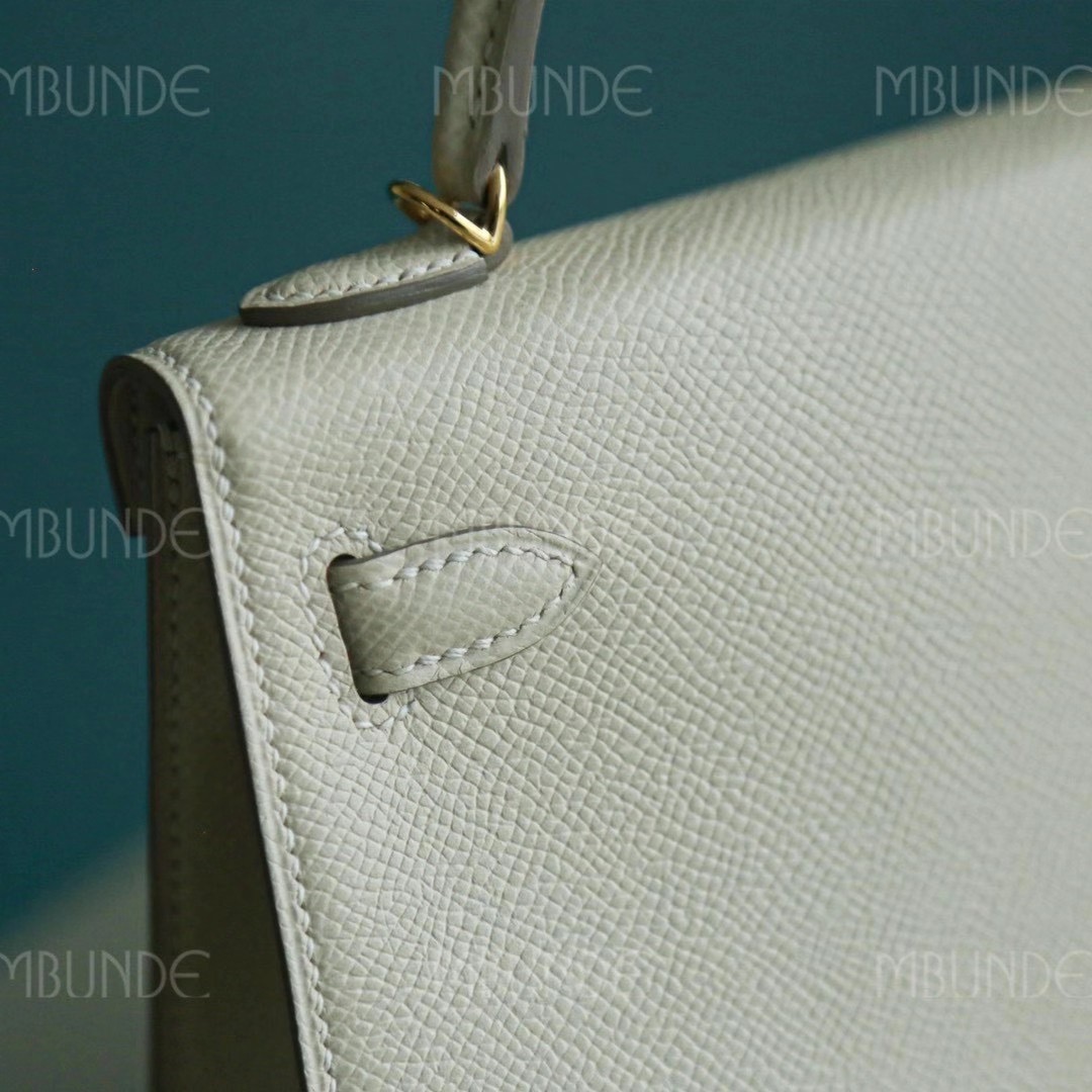 Hermes Mini Kelly 2代 Epsom皮 晚宴包 手拿包 奶昔白 金扣 全手工