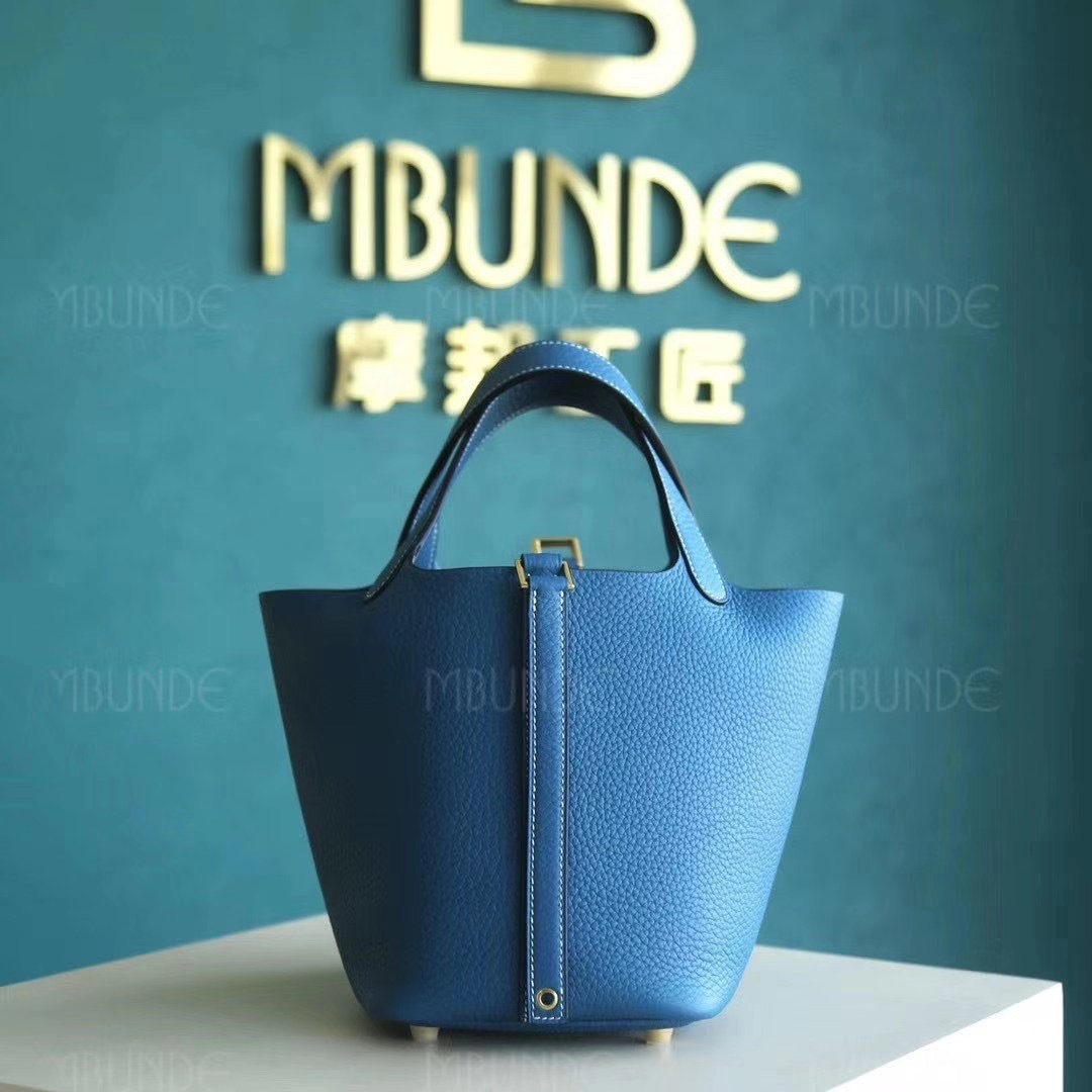 Hermes Picotin 菜篮子 TC皮 18CM 牛仔蓝 金扣