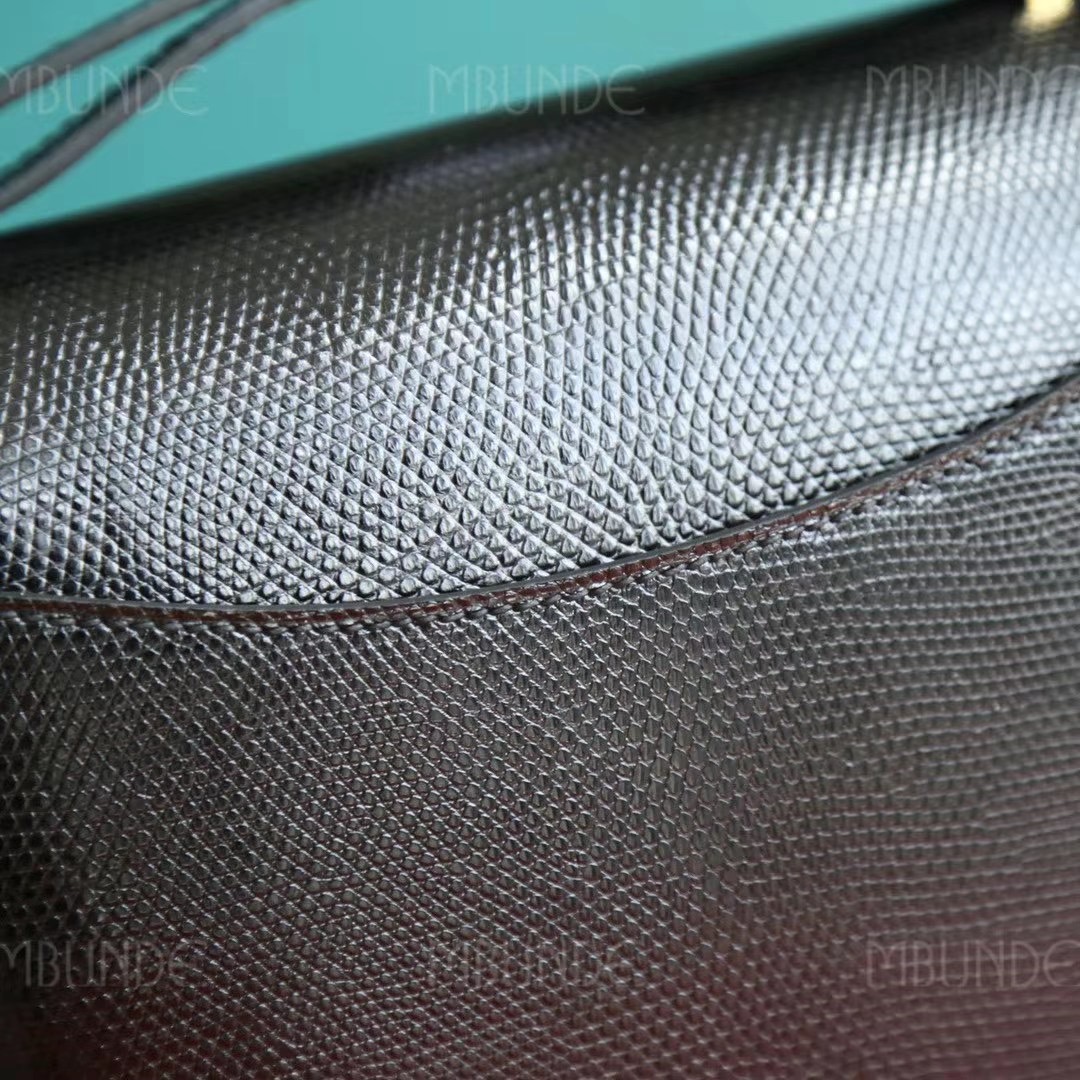 爱马仕 Hermes Constance 空姐包 18CM 黑色 蜥蜴皮 金扣 全手工定制