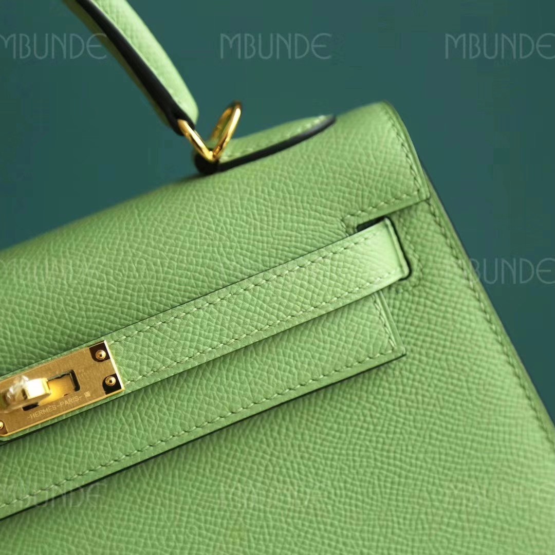 Hermes 爱马仕 Kelly 凯莉包 25CM Epsom皮  牛油果绿  金扣 全手工