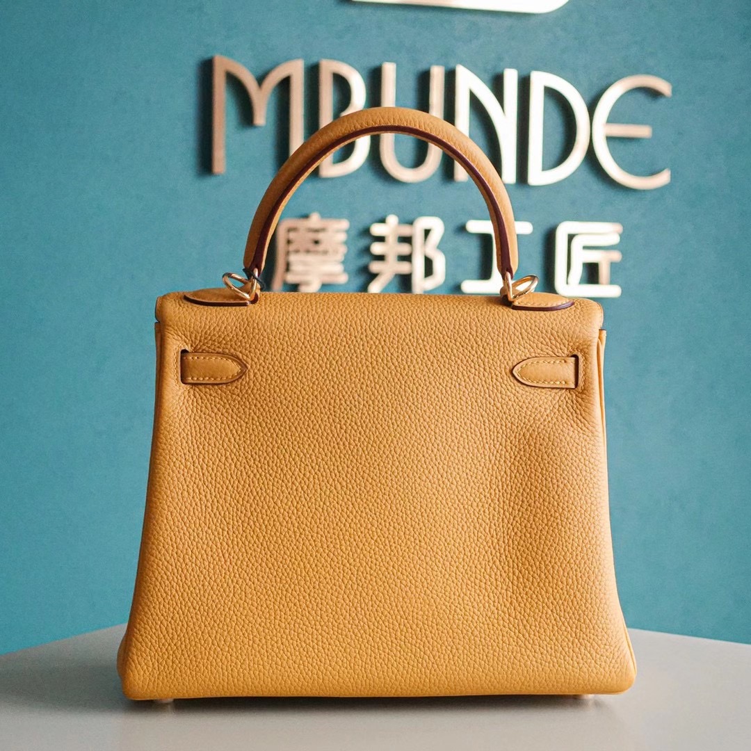 Hermes 爱马仕 Kelly 凯莉包 25CM Togo皮  琥珀黄 银扣 全手工