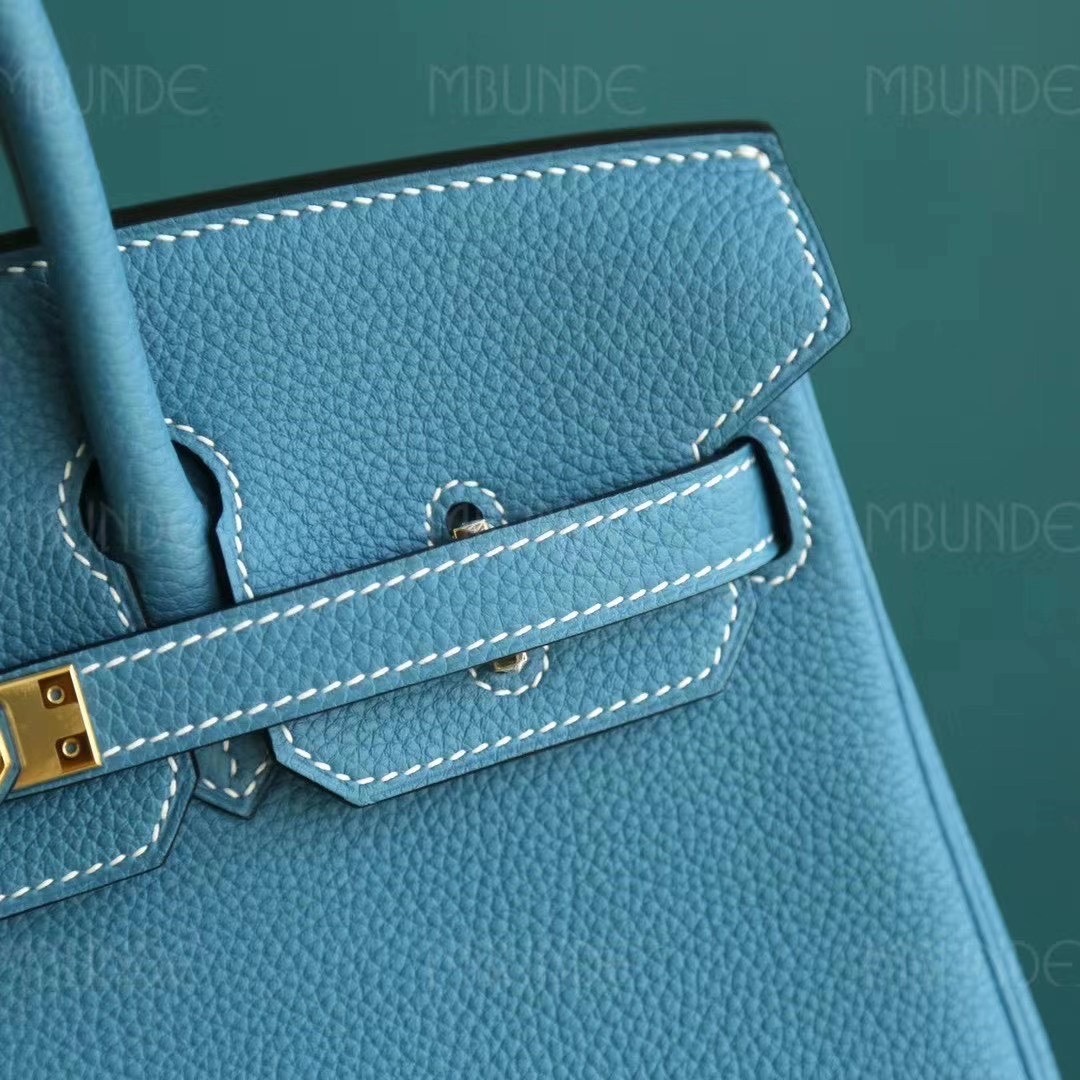 爱马仕 Hermes Birkin 25cm Togo皮 CC75 Blue Jean牛仔蓝 金扣 全手工