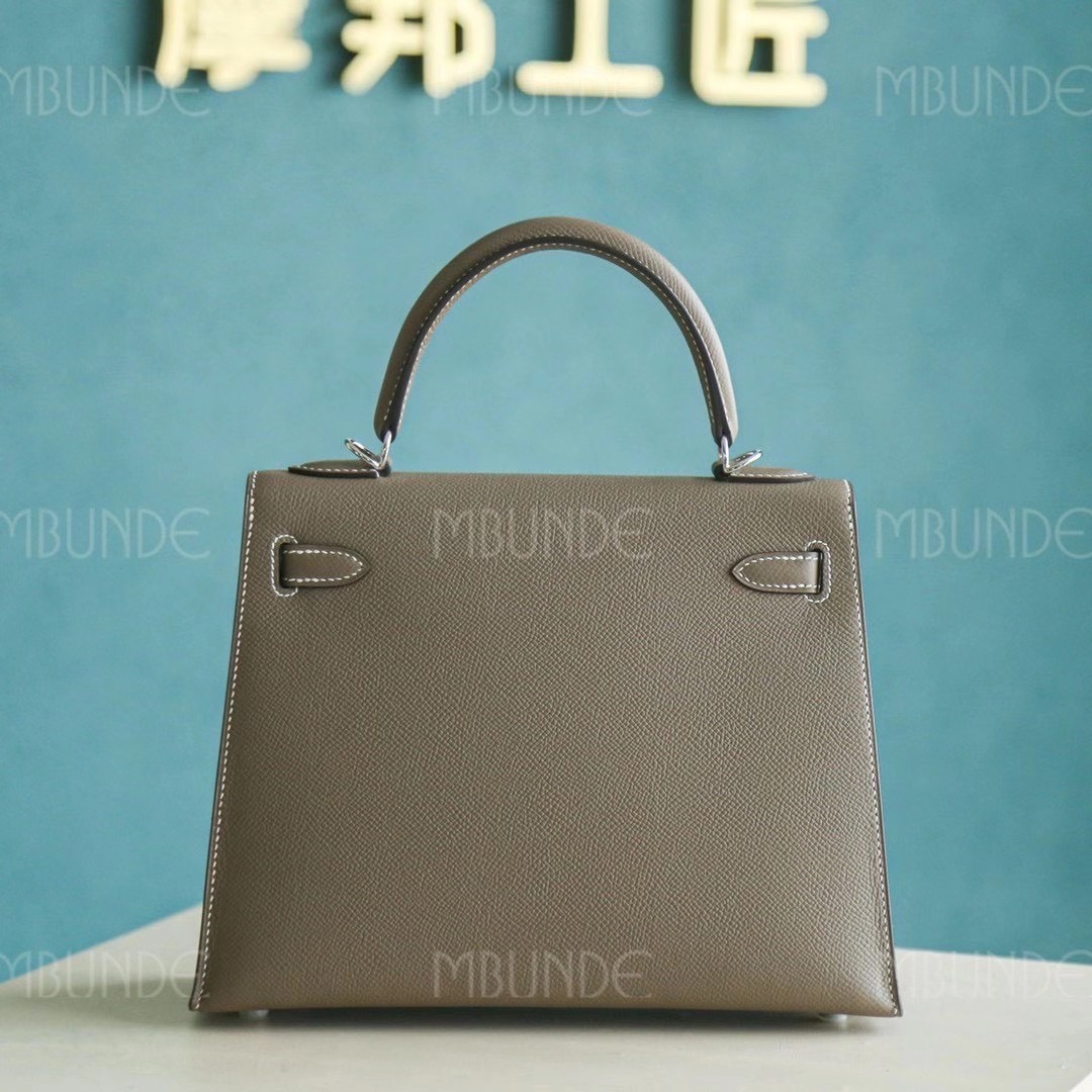 Hermes 爱马仕 Kelly 凯莉包 25CM Epsom皮 大象灰 银扣 全手工