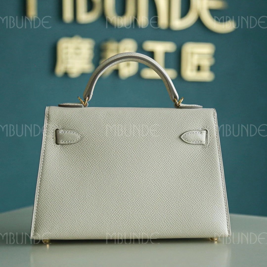 Hermes Mini Kelly 2代 Epsom皮 晚宴包 手拿包 奶昔白 金扣 全手工