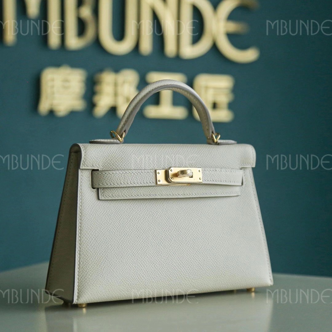 Hermes Mini Kelly 2代 Epsom皮 晚宴包 手拿包 奶昔白 金扣 全手工