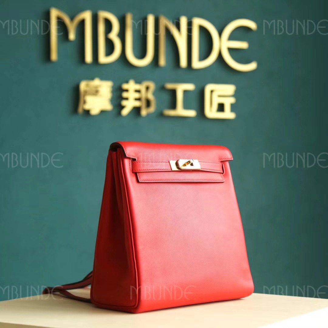Hermes 背包 双肩包 Kelly Ado 22CM 国旗红 Swift皮 金扣 纯手工