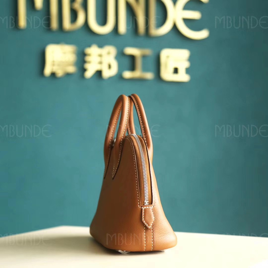 店长推荐 ：Hermes Mini Bolide 迷你号 保龄球包 金棕色 银扣 EverColor皮