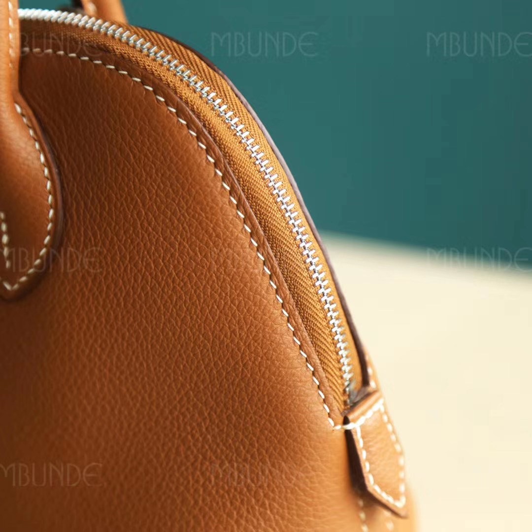 店长推荐 ：Hermes Mini Bolide 迷你号 保龄球包 金棕色 银扣 EverColor皮