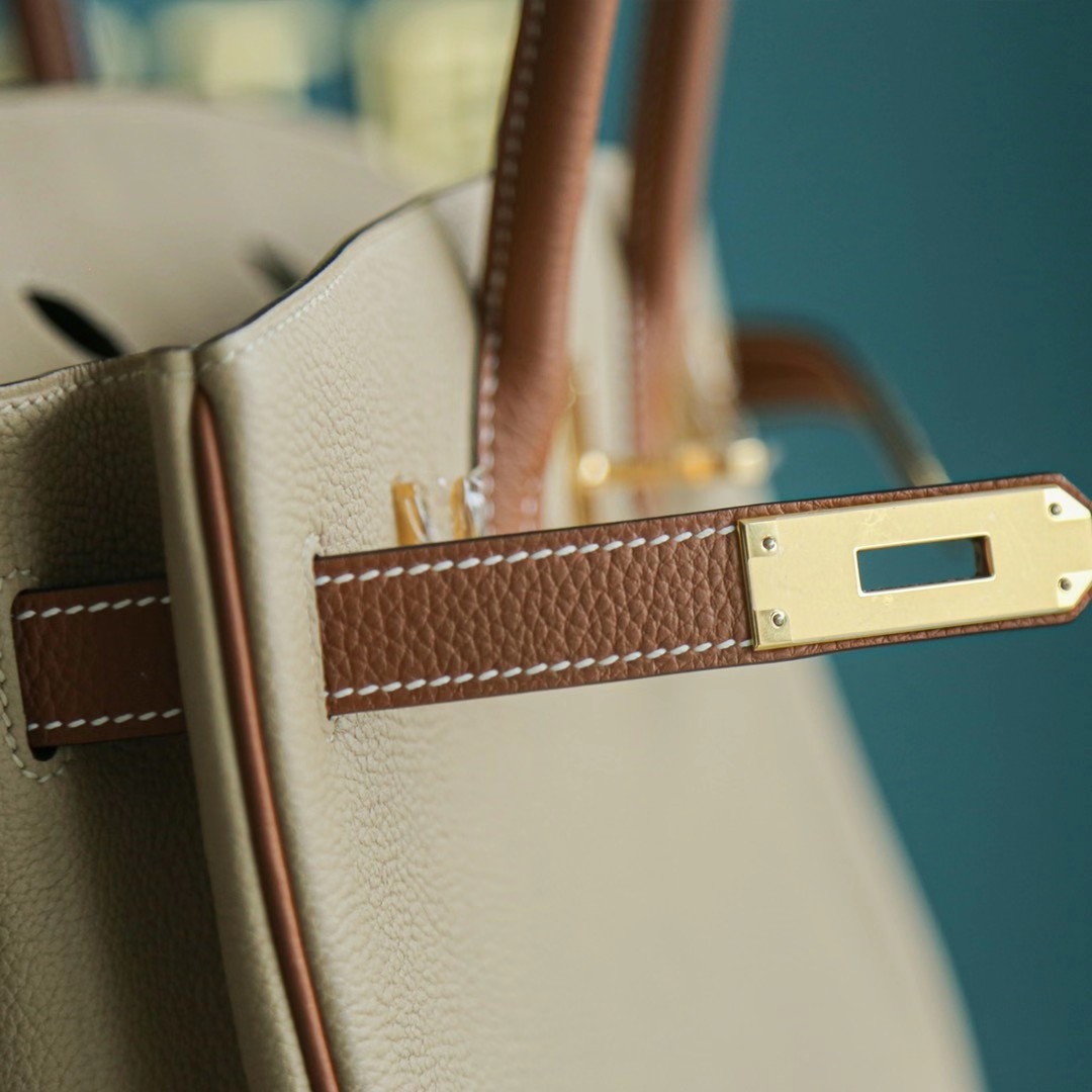 Hermes Birkin 30cm 风衣灰拼金棕 Togo 金扣 两大暖色系的结合，秋冬最适合不过啦