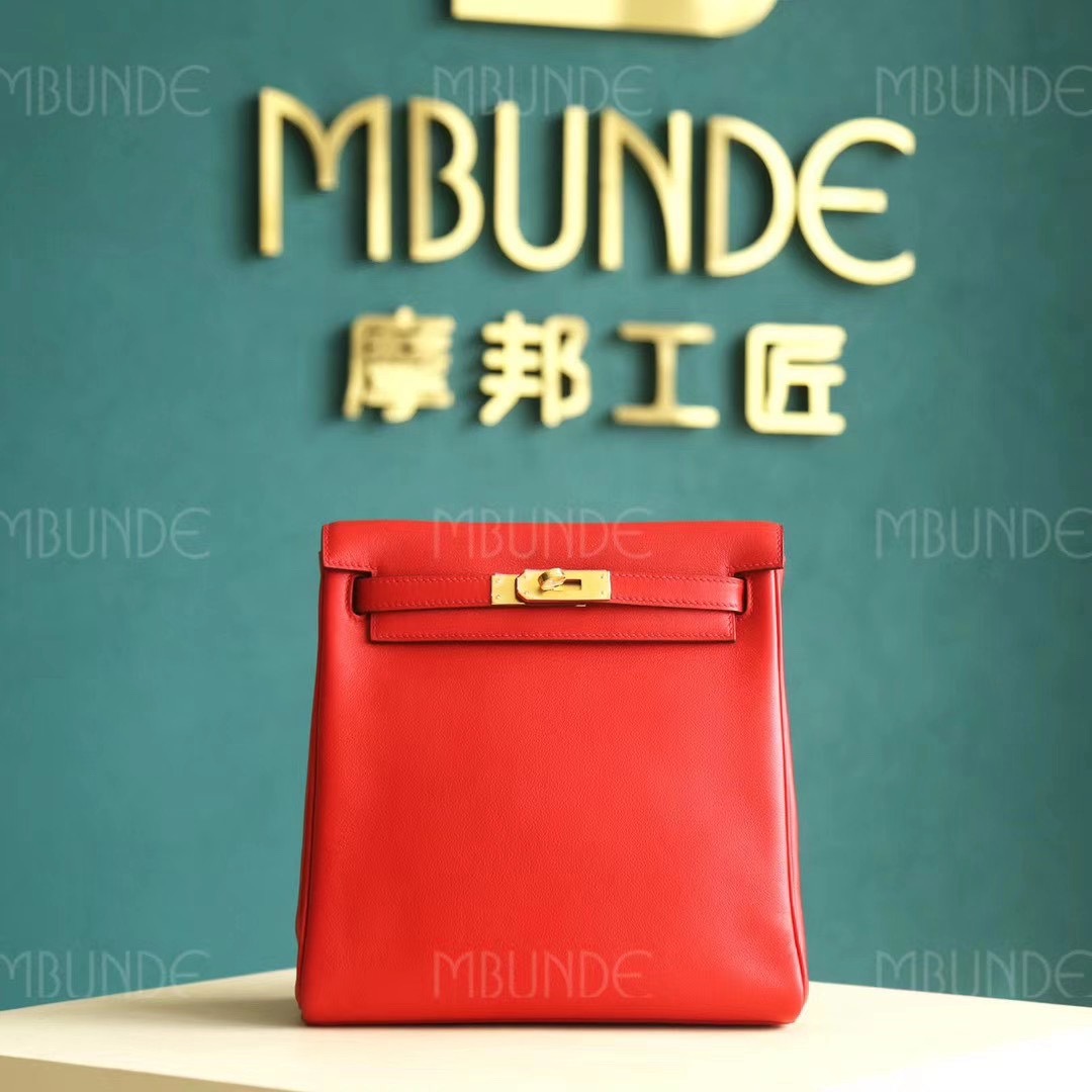 Hermes 背包 双肩包 Kelly Ado 22CM 国旗红 Swift皮 金扣 纯手工